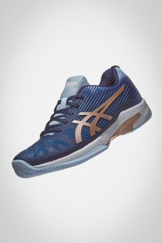 Женские кроссовки для тенниса Asics Solution Speed FF Clay (темно-синие / золотистые)