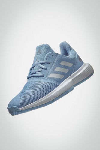 Детские теннисные кроссовки Adidas Courtjam XJ (голубые / белые / серебристые)