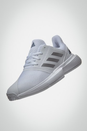 Детские теннисные кроссовки Adidas Courtjam XJ (белые / серебристые)