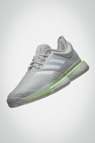 Женские теннисные кроссовки Adidas Solecourt Boost (белые / серые / салатовые)