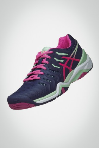 Женские теннисные кроссовки Asics Gel Resolution 7 (синие / розовые / салатовые)