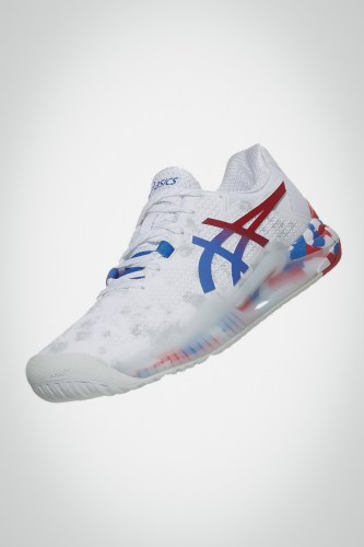 Женские теннисные кроссовки Asics Gel Resolution 8 (белые / синие / красные)
