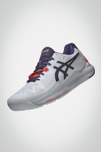 Женские теннисные кроссовки Asics Gel Resolution 8 Wide (белые / темно-синие)
